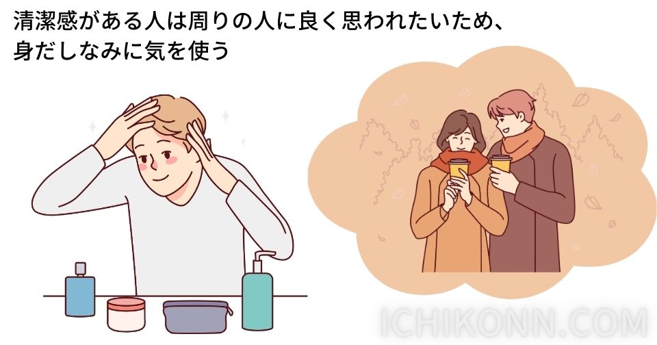 清潔感がある人は周囲に対して気配りをする傾向が強く、総じて誠実と思われやすい。