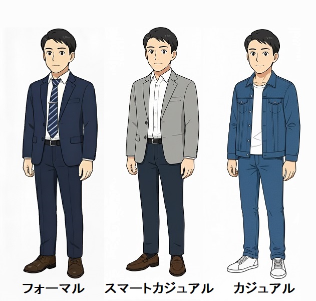 フォーマルとスマートカジュアルとカジュアルの違い