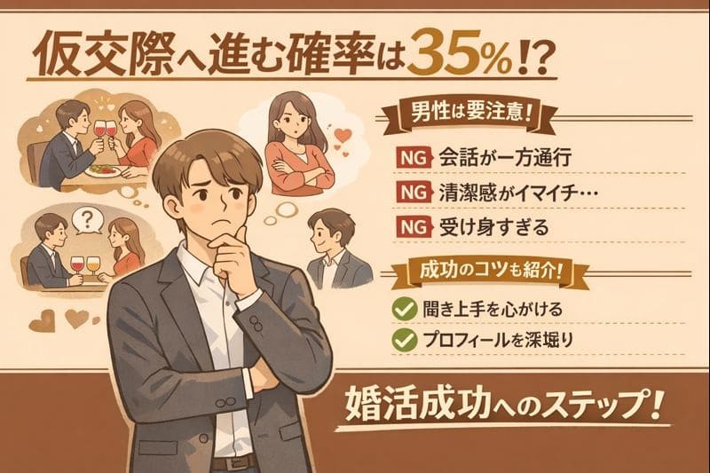 【成婚者が解説】お見合いから仮交際へ進む確率は35％！成功率UPの方法