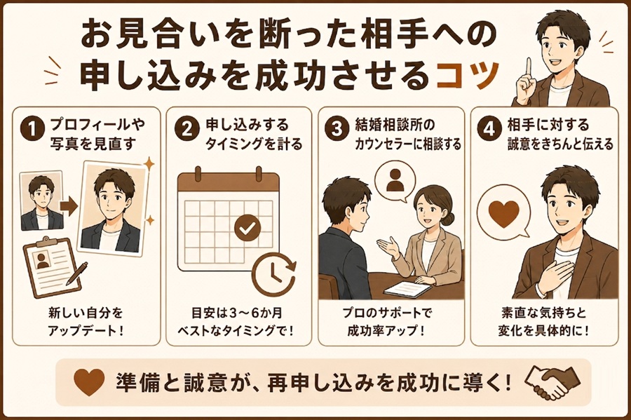 再申し込みを成功させるコツのイメージ図