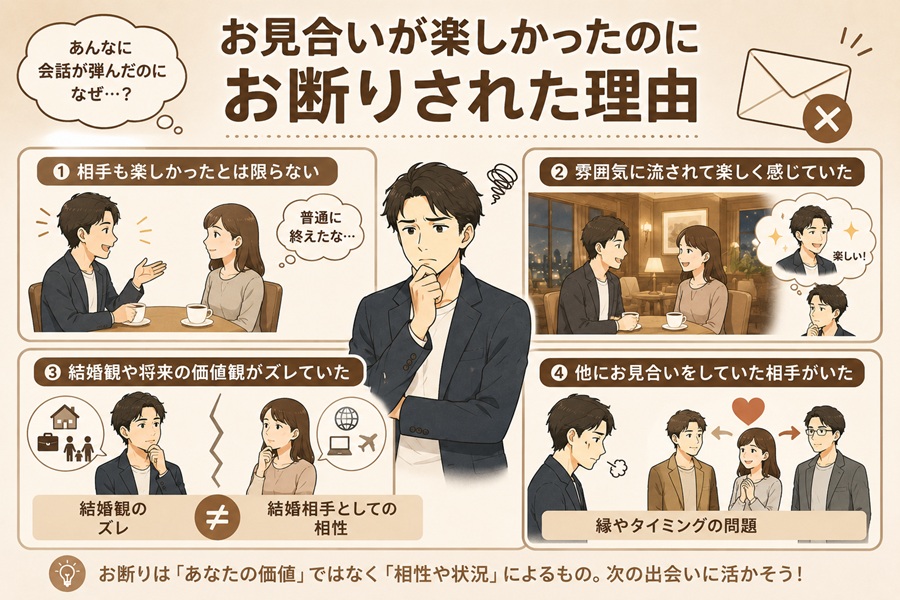 お見合いが楽しかったのにお断りされた理由のイメージ