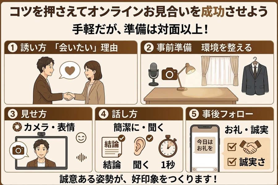 コツを押さえてオンラインお⾒合いを成功させよう