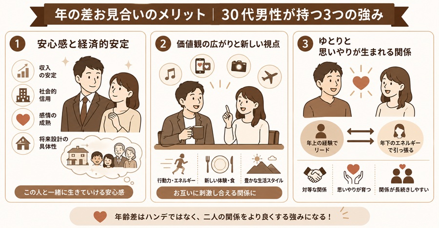 年の差お見合いのメリット｜30代男性が持つ3つの強み