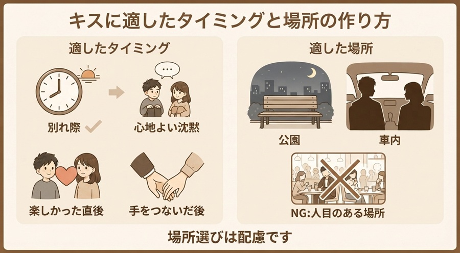 キスに適したタイミングと場所の作り方