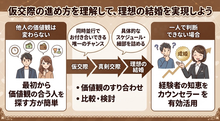 仮交際の進め方を理解して、理想の結婚を実現しよう