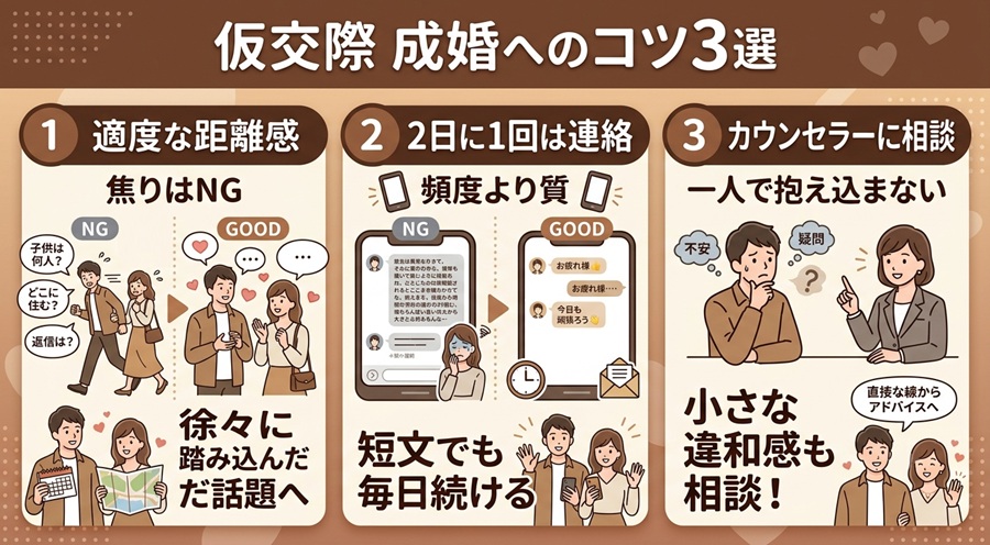 仮交際の進め方のコツ3選|成婚に近づける基本姿勢